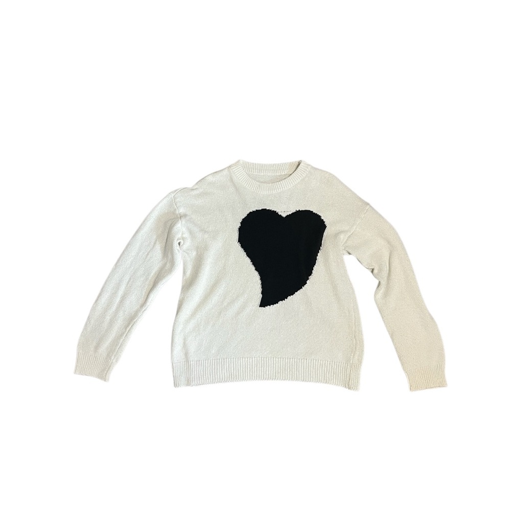 Unisex White Sweater with Black Heart Design